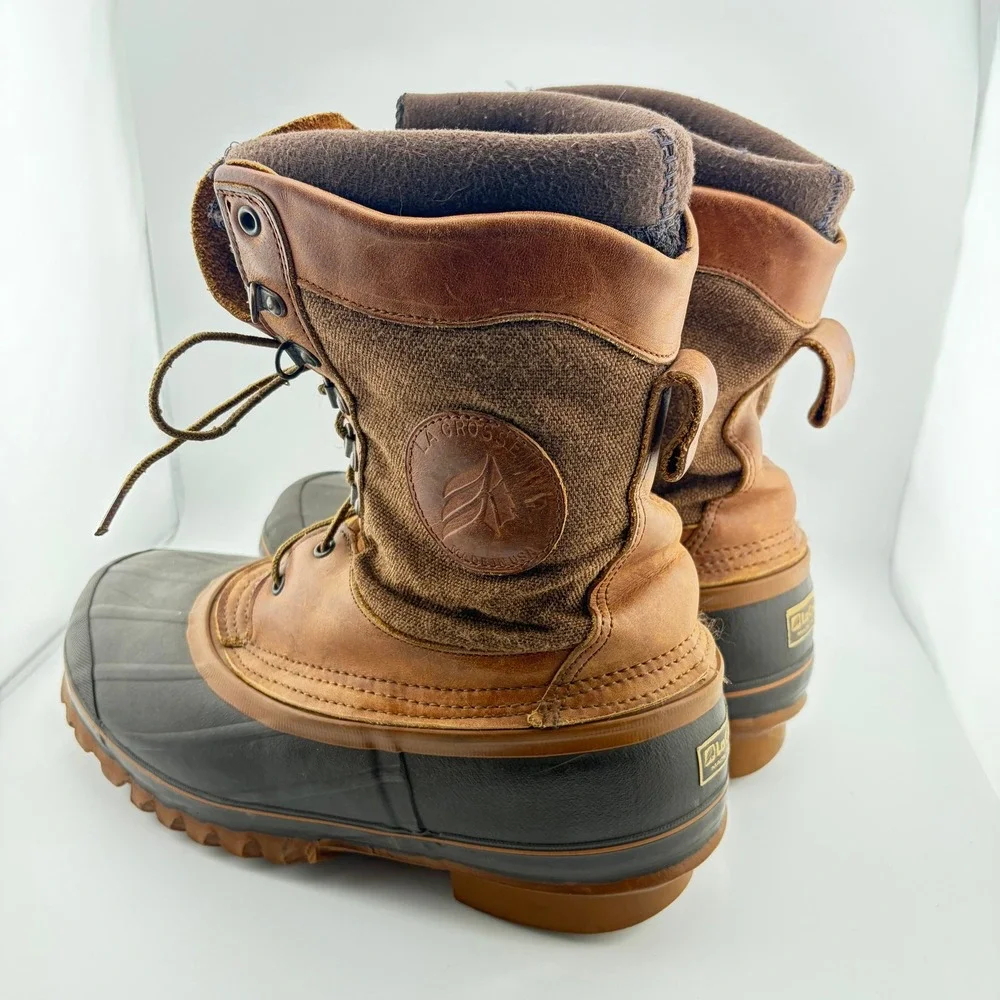 LaCrosse Hunting Boots Mens 10 Brown Leather Canvas Waterproof Made in USA